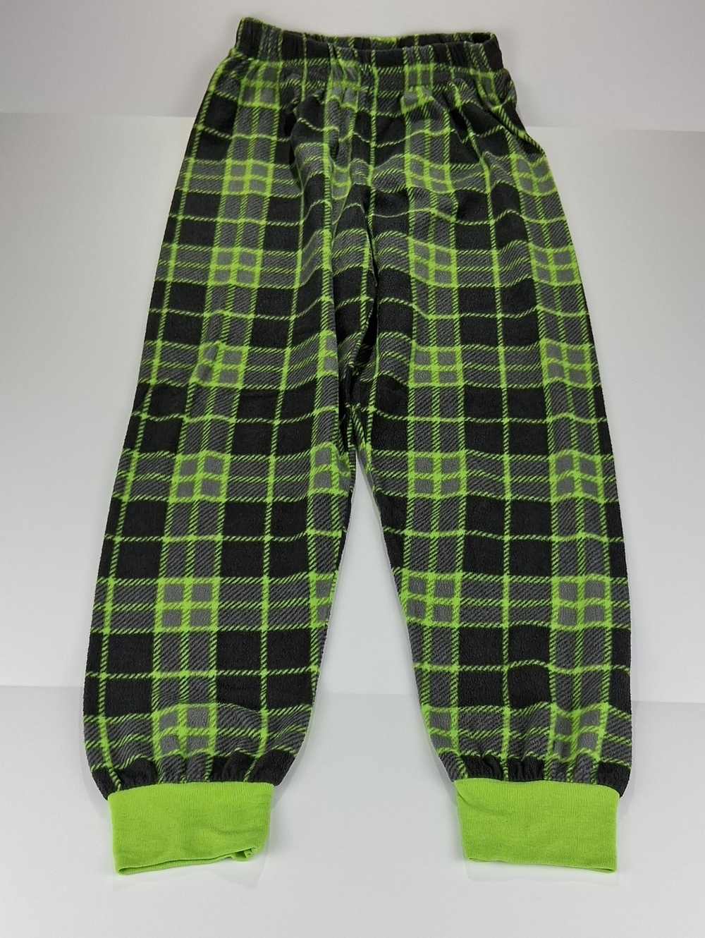 Boys Falls Creek Pajama Lounge Pants Size Large (10/12) Black + Neon Green Plaid